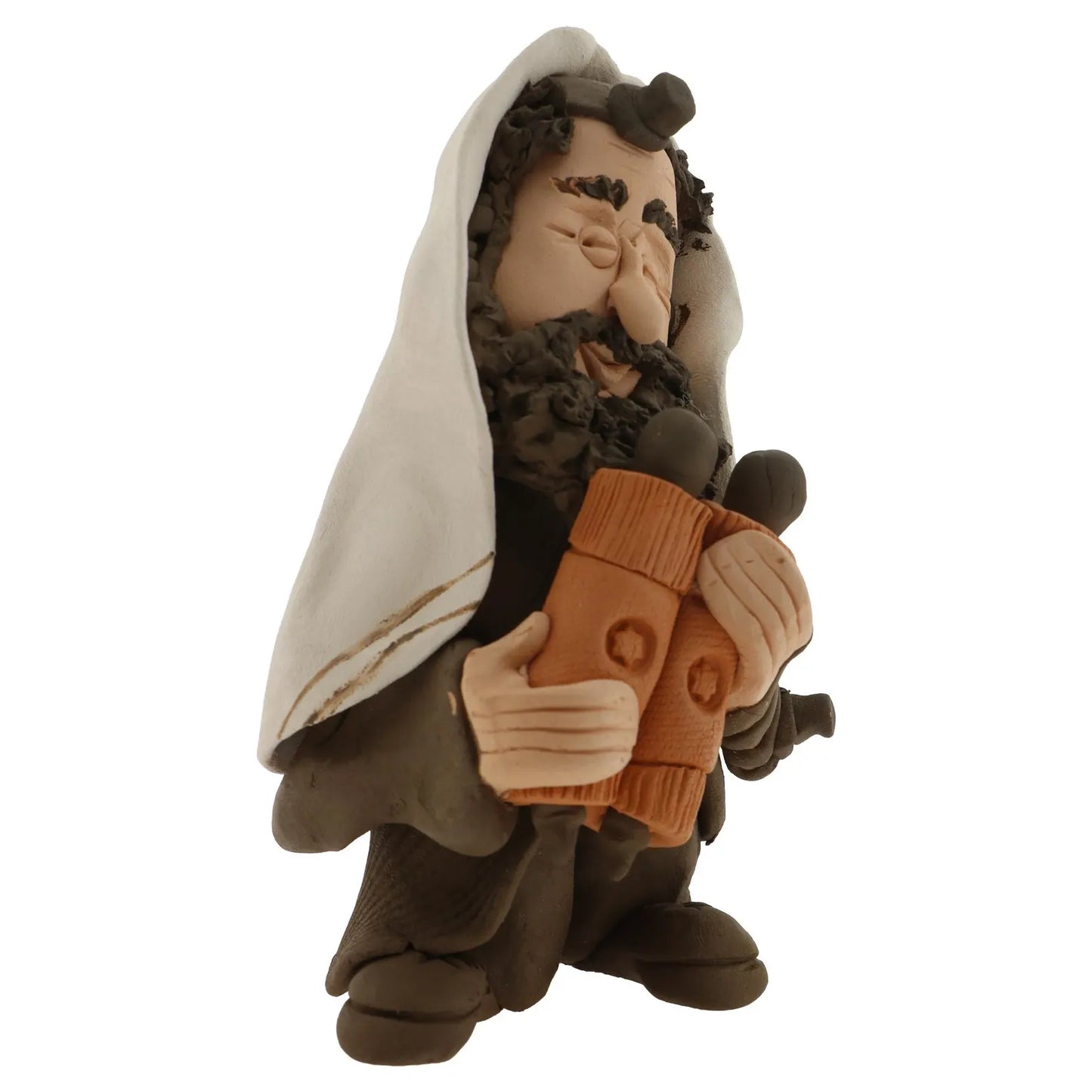 Handcrafted Ceramic figurine portraying a Jewish Rabbi Holding a Torah Scroll