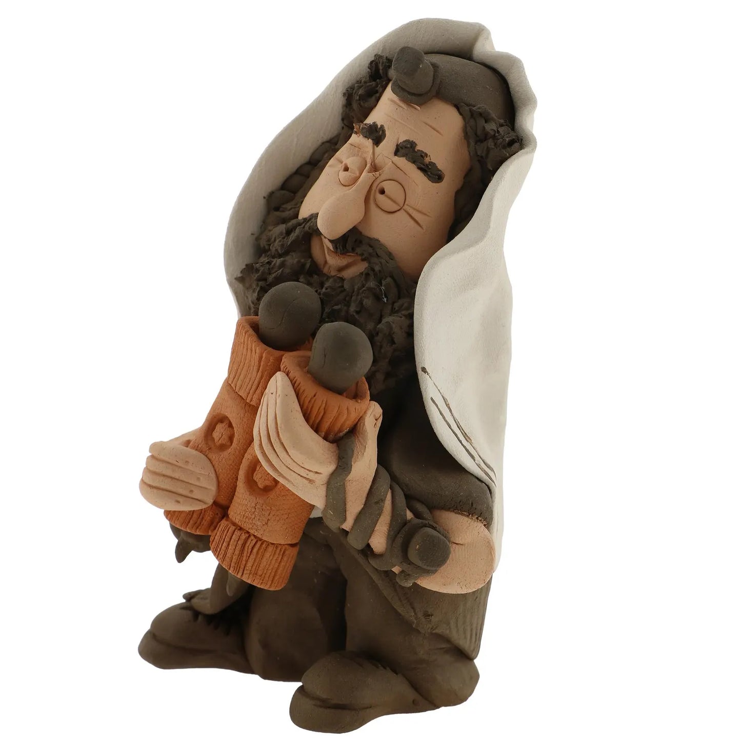 Handcrafted Ceramic figurine portraying a Jewish Rabbi Holding a Torah Scroll
