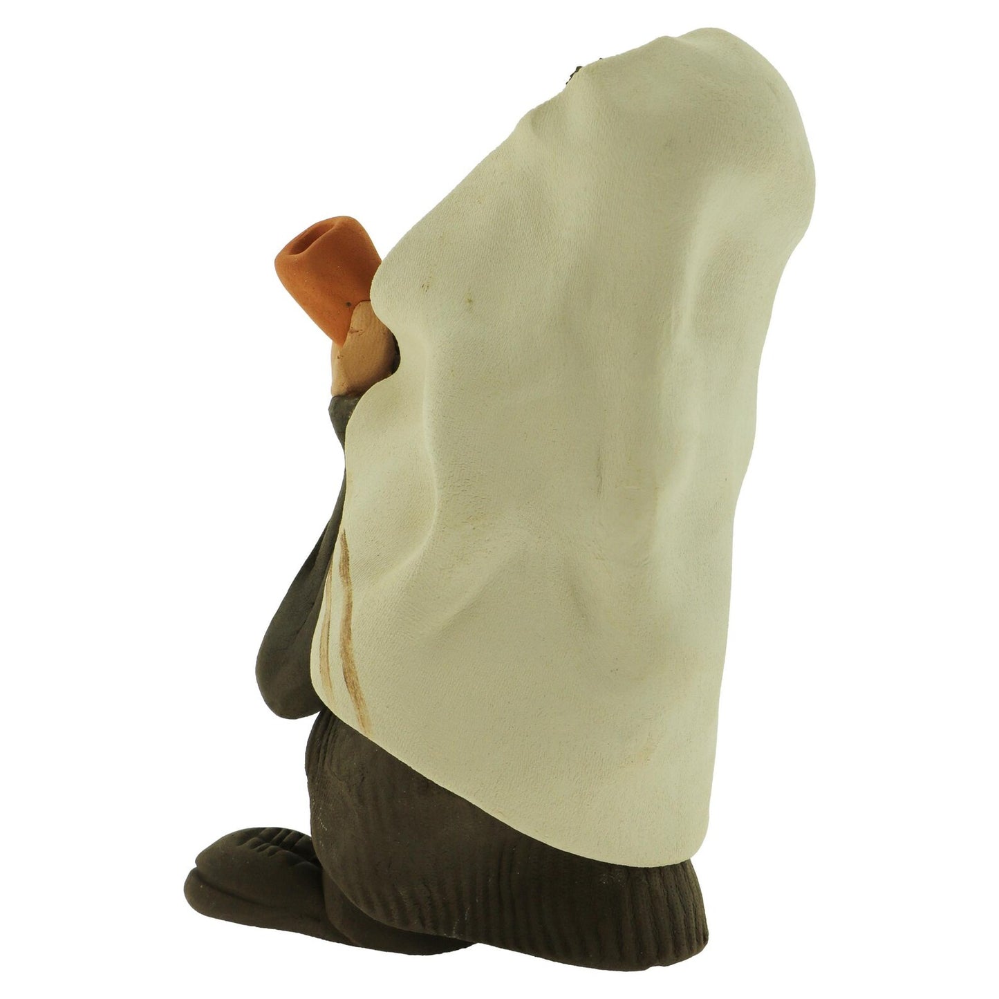 Handmade Ceramic Figurine Rabbi Blowing Ram Shofar Horn, Tallit Prayer Shawl