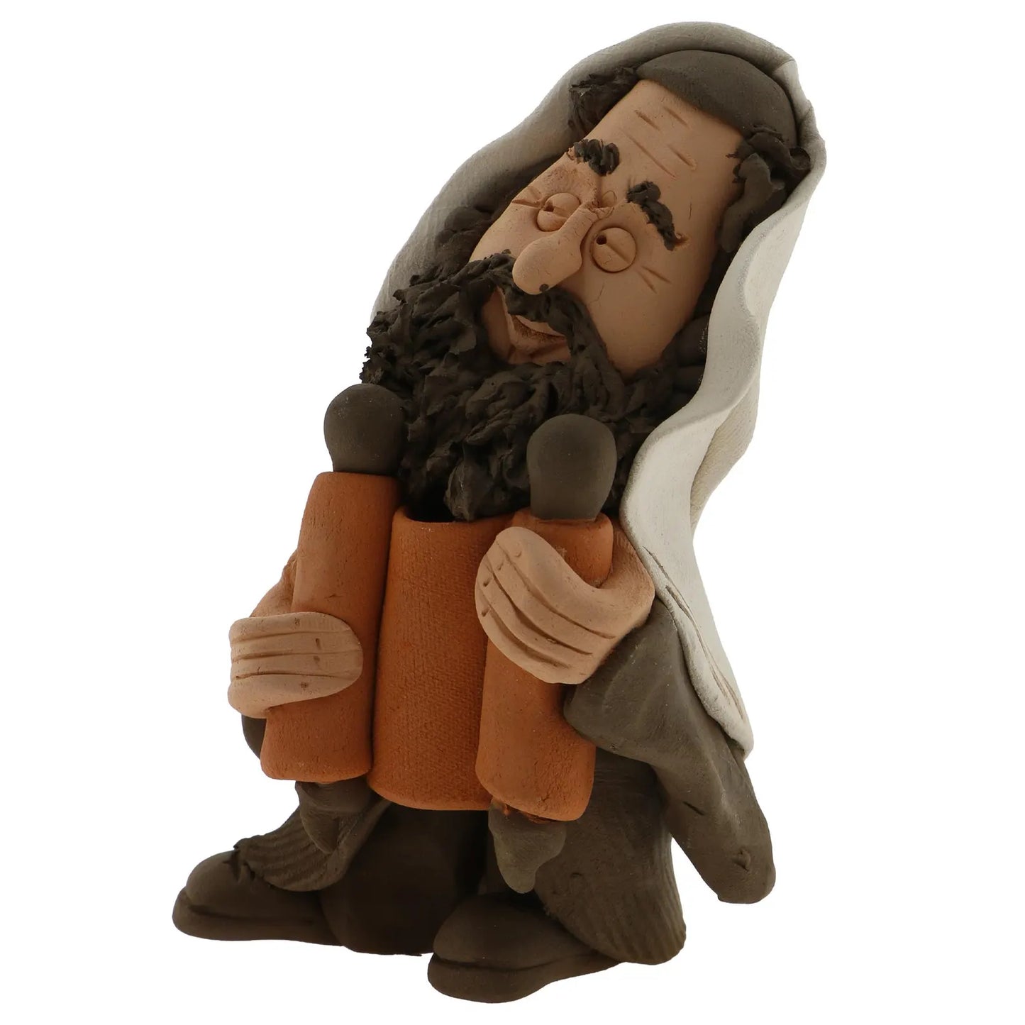Handcrafted Ceramic figurine portraying a Jewish Rabbi holding a Torah scroll.