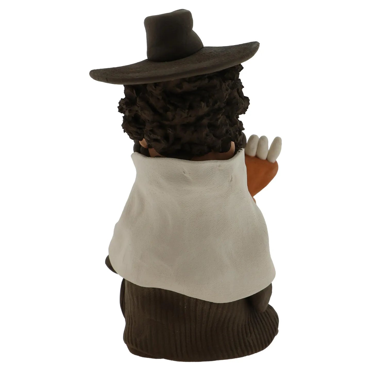 Handmade figurine made by retired artist Yuri Dogayev. The figurine portrays a Jewish man with a dark black beard and hat holding a Menorah.