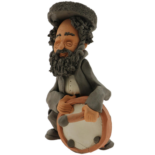 Handcrafted Ceramic figurine portraying a Jewish man Playing a Drum with a Mallet