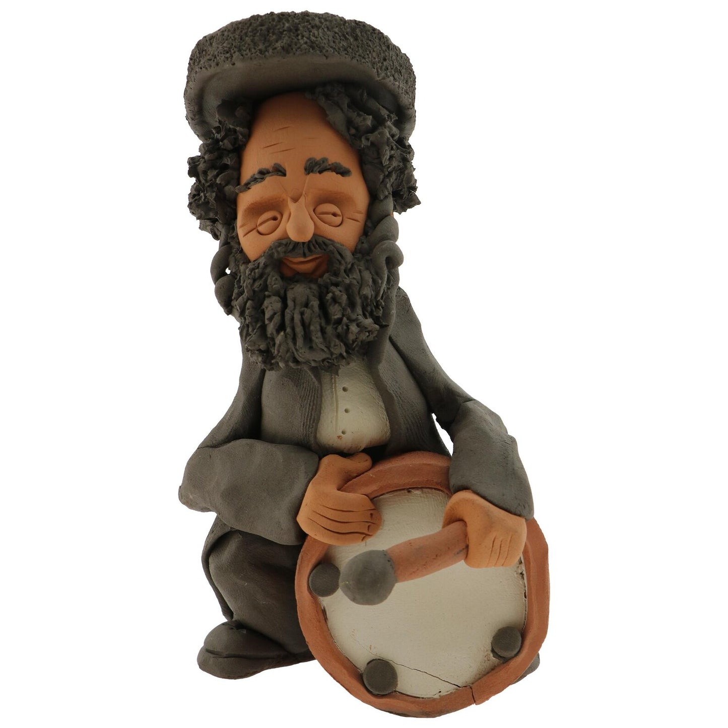 Handcrafted Ceramic figurine portraying a Jewish man Playing a Drum with a Mallet