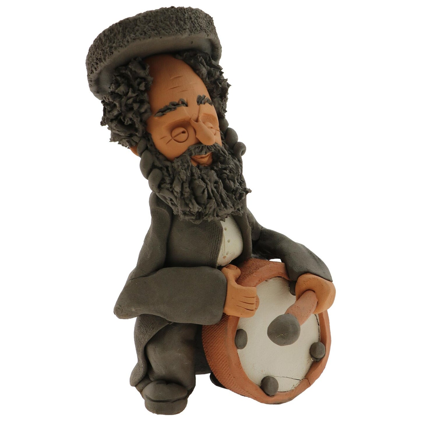 Handcrafted Ceramic figurine portraying a Jewish man Playing a Drum with a Mallet