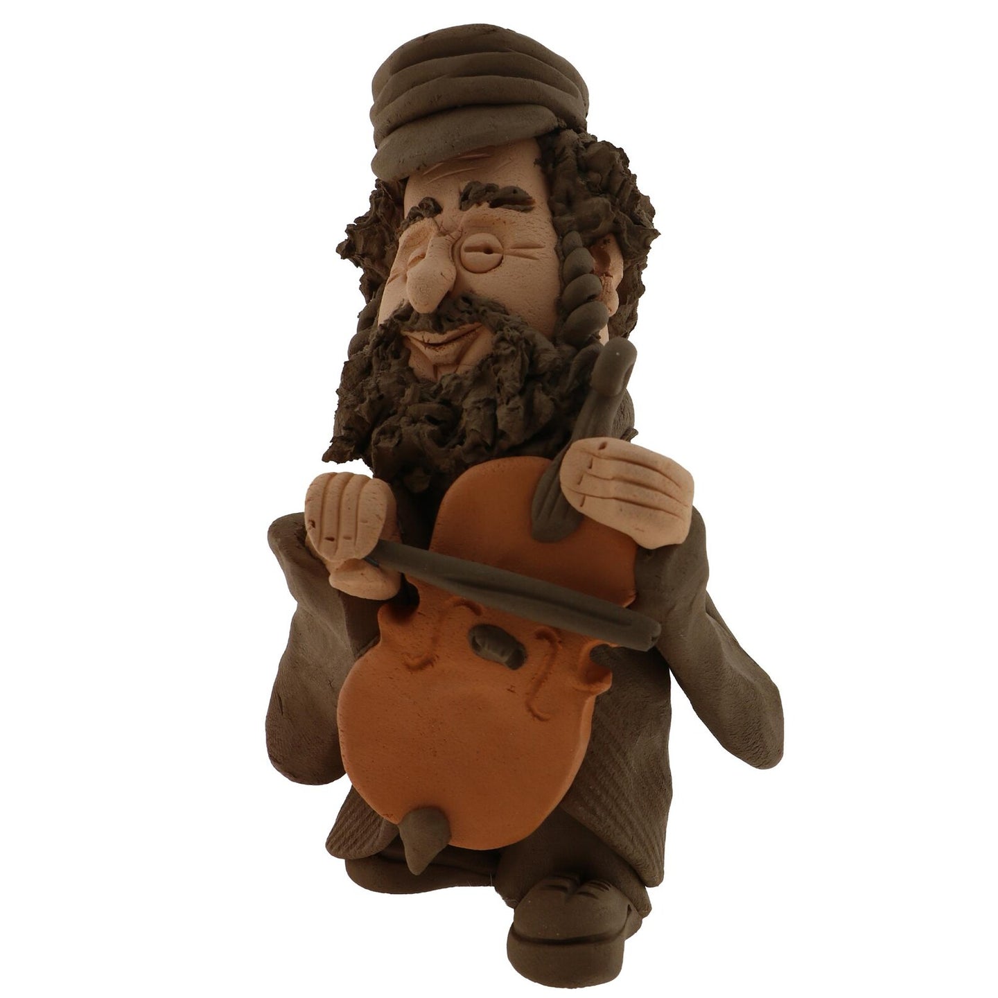 Handmade figurine made by retired artist Yuri Dogayev. The figurine portrays a Jewish man with a rich brown beard playing a Viola.