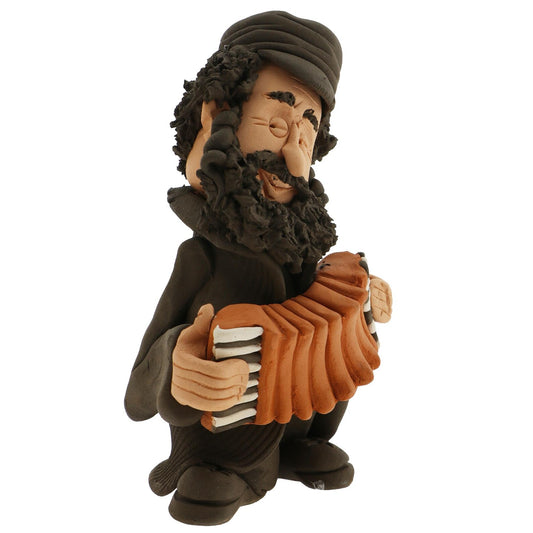 Handcrafted Ceramic figurine portraying a Jewish man Playing an accordion