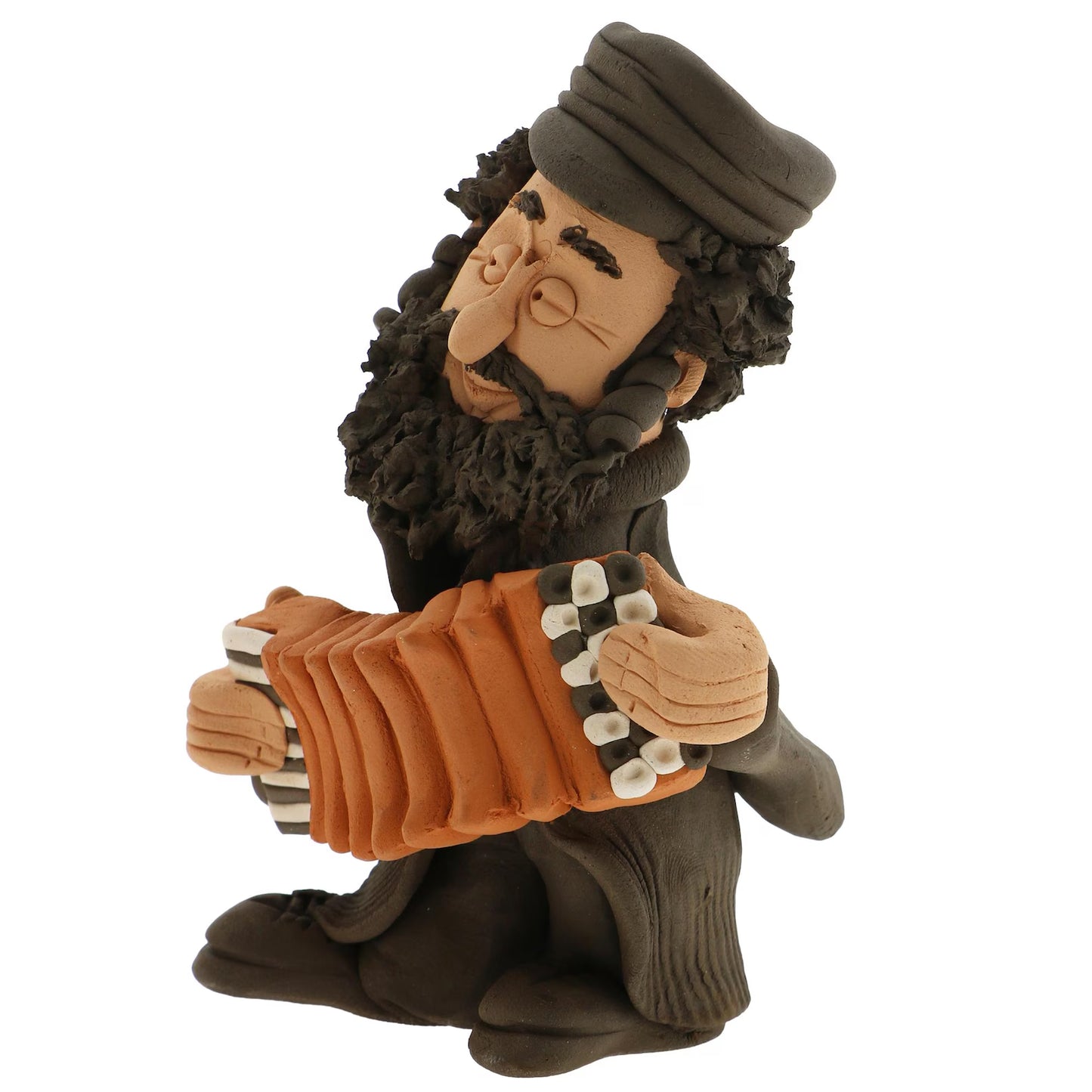 Handcrafted Ceramic figurine portraying a Jewish man Playing an accordion
