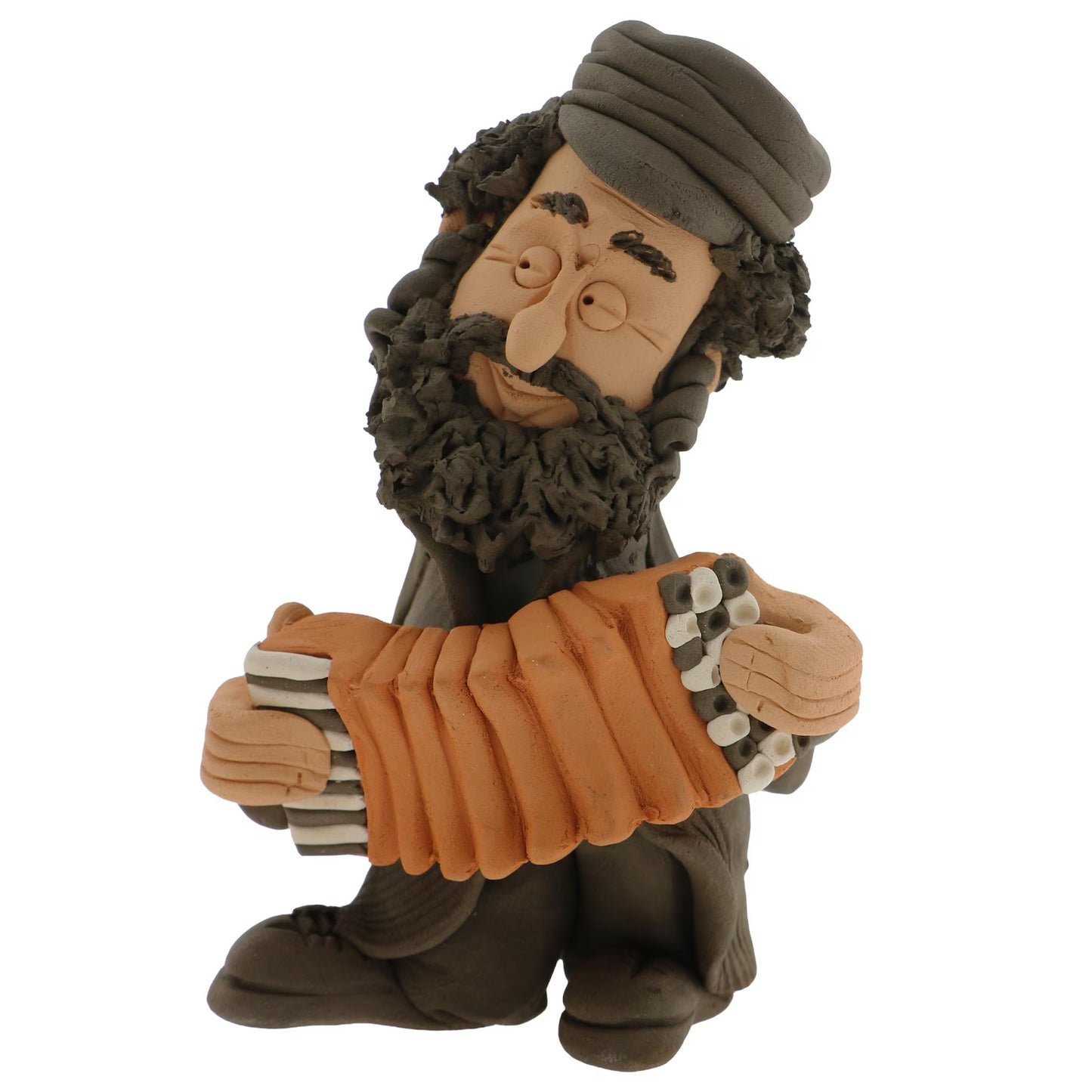 Handcrafted Ceramic figurine portraying a Jewish man Playing an accordion