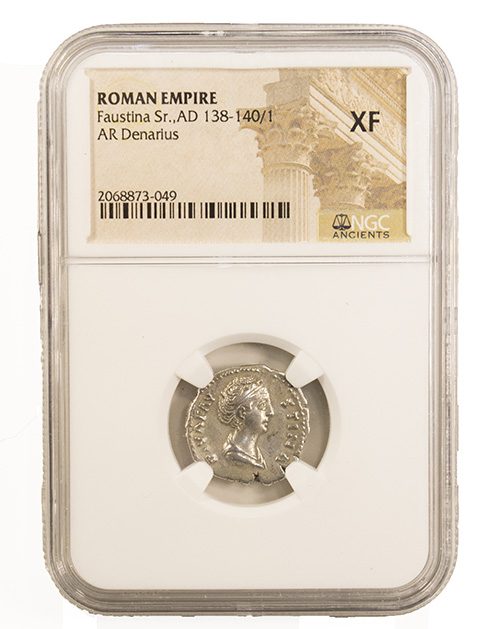 Roman Silver Denarius of Faustina Sr. (AD138-140) NGC(XF)