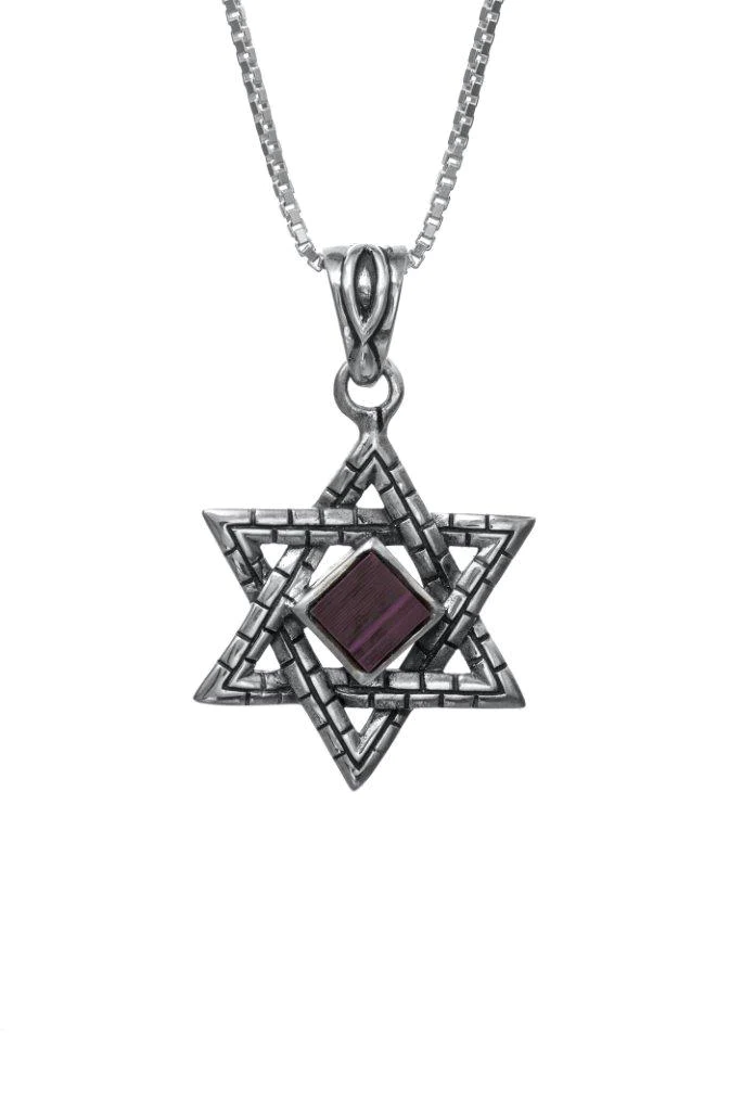 Star Of David with Jerusalem Nano Bible Torah Pendant Bricks Necklace 925 Silver .