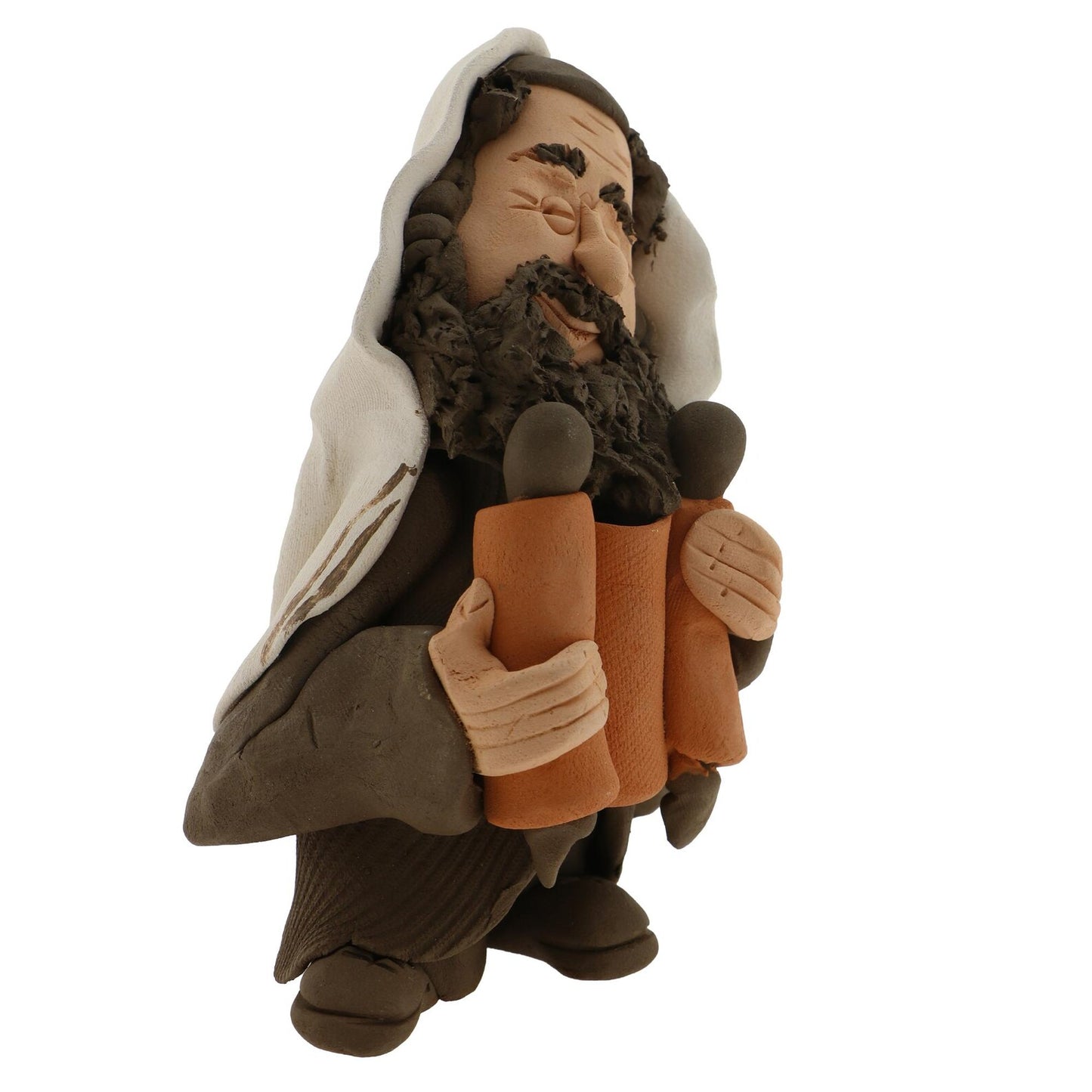 Handmade Ceramic Rabbi Reading Torah Figurine