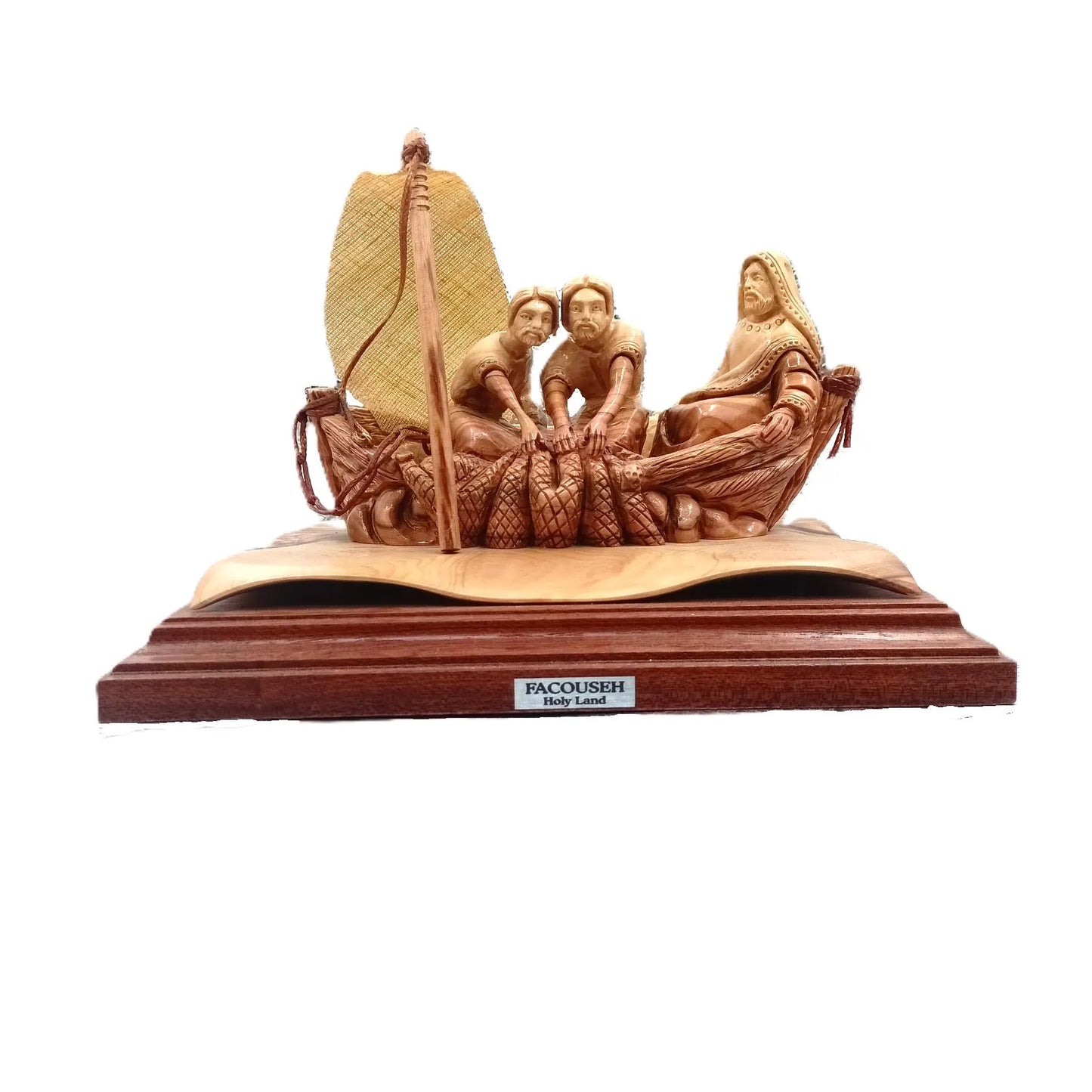Olive Wood Statue portraying Jesus Christ's Miracle of the Fishermen Holy Land