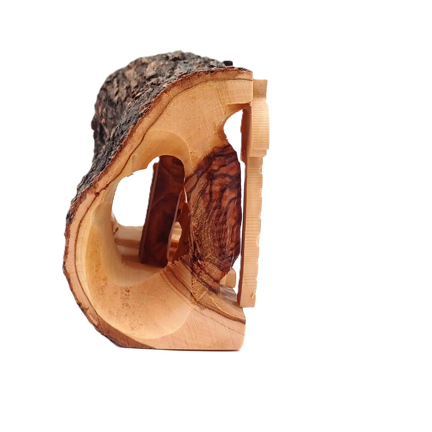 Nativity Scene and Figures Handcrafted Olive Wood Log Carving Christmas Ornament