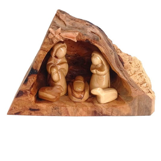 Olive Wood Nativity Scene – Hand-Carved Holy Family in Natural Bethlehem Cave