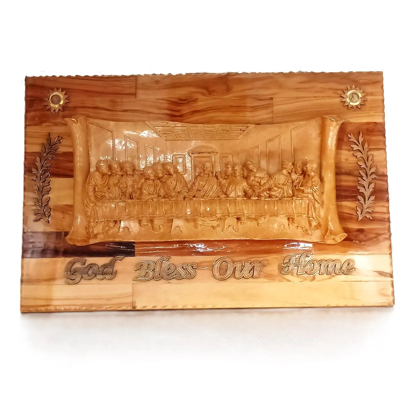 🕊️ Jerusalem Wall Art – Olive Wood Last Supper Plaque