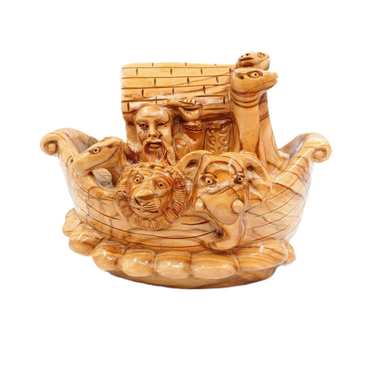Noah's Ark Hand Carved Natural Olive Wood Sculpture