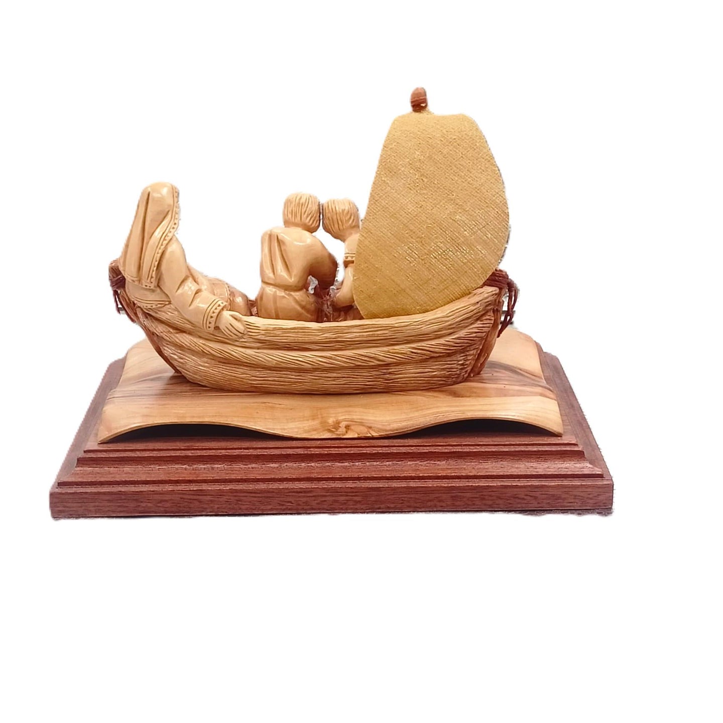 Olive Wood Statue portraying Jesus Christ's Miracle of the Fishermen Holy Land