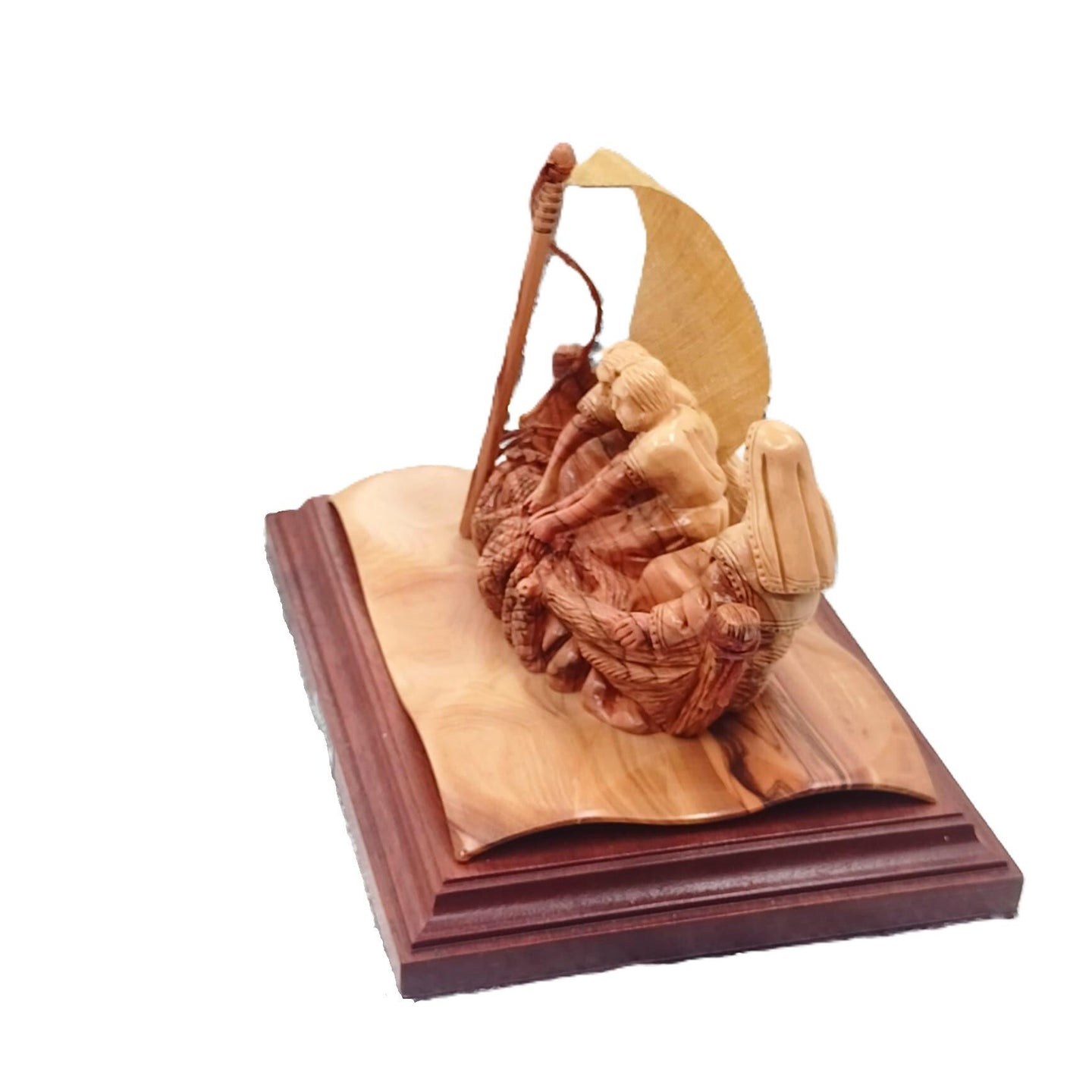 Olive Wood Statue portraying Jesus Christ's Miracle of the Fishermen Holy Land