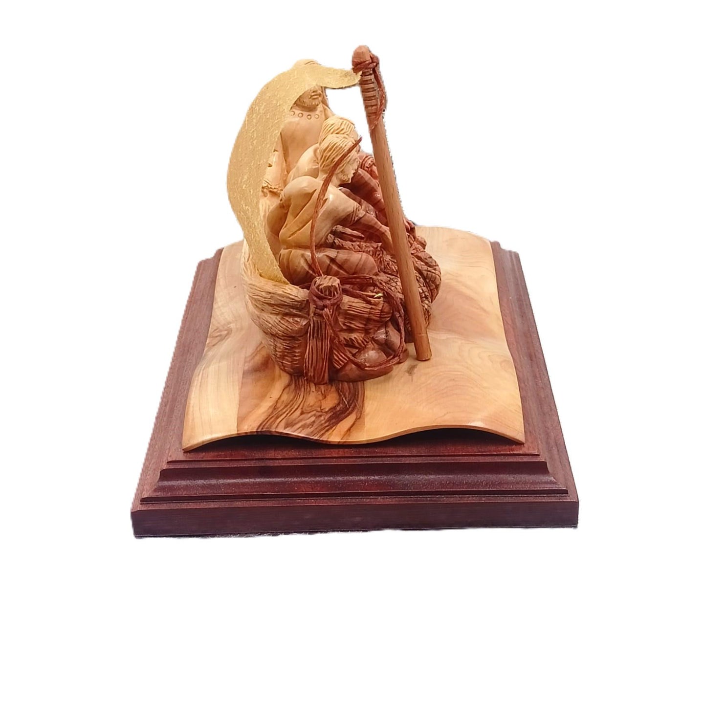 Olive Wood Statue portraying Jesus Christ's Miracle of the Fishermen Holy Land