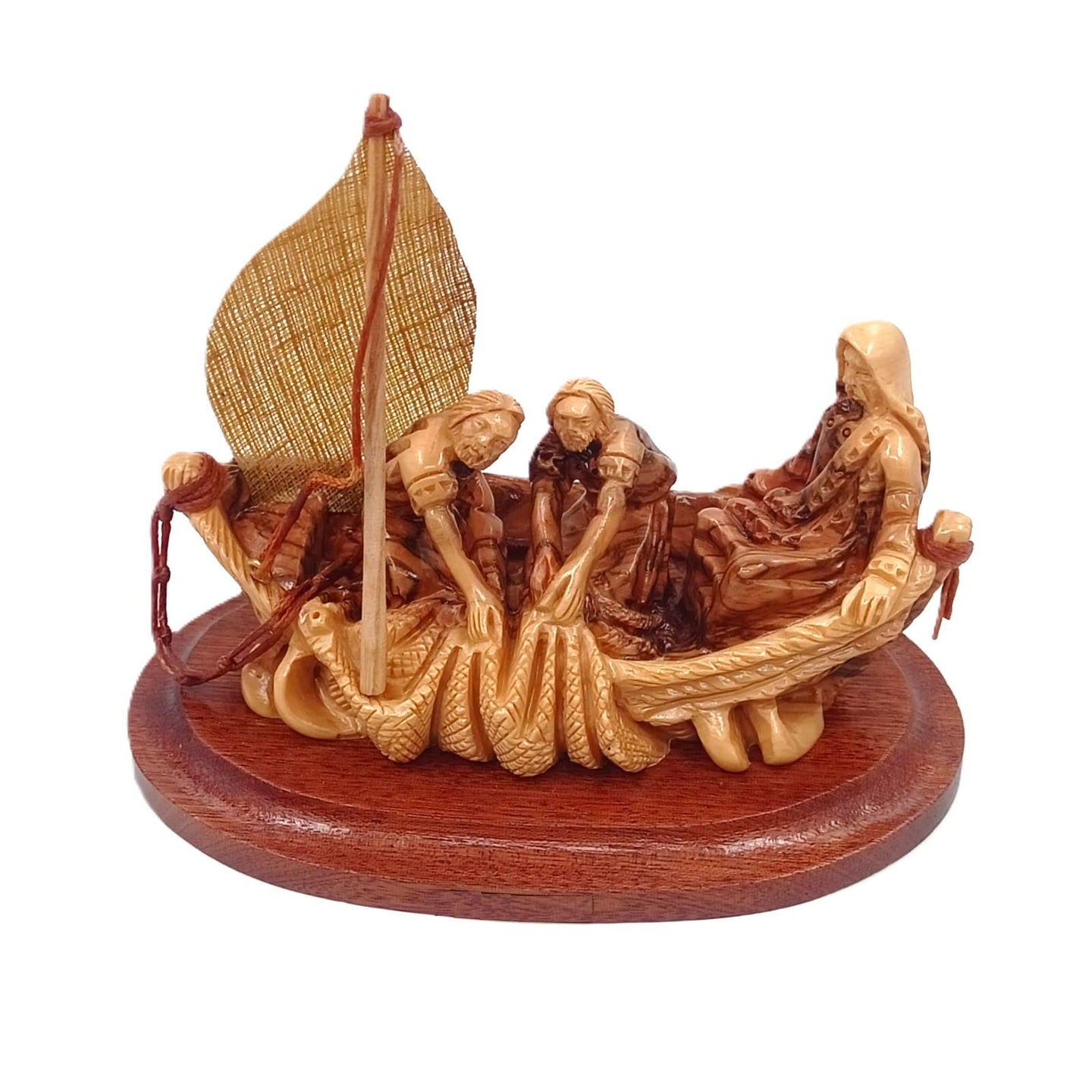 Handmade Olive Wood Sculpture – Miraculous Catch of Fish
