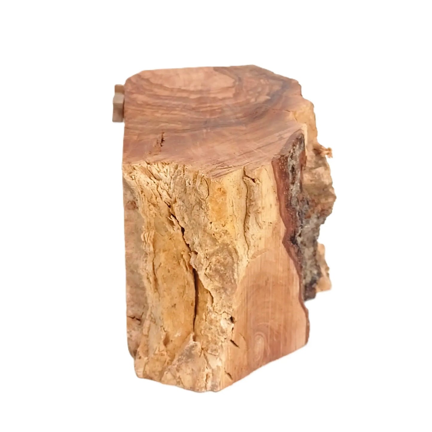 Olive Wood Nativity Scene Ornament – Hand-Carved Holy Family in Natural Log Setting