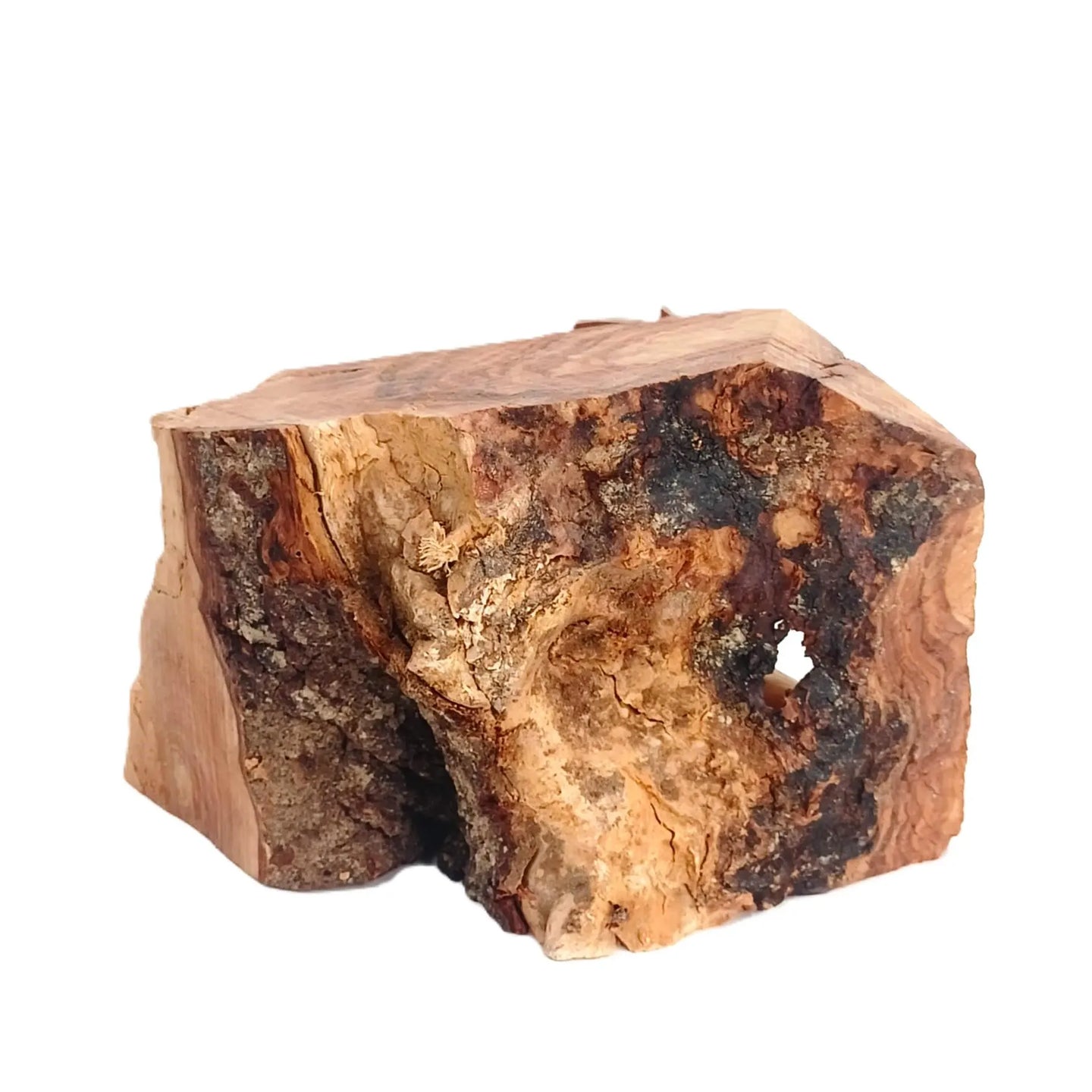 Olive Wood Nativity Scene Ornament – Hand-Carved Holy Family in Natural Log Setting