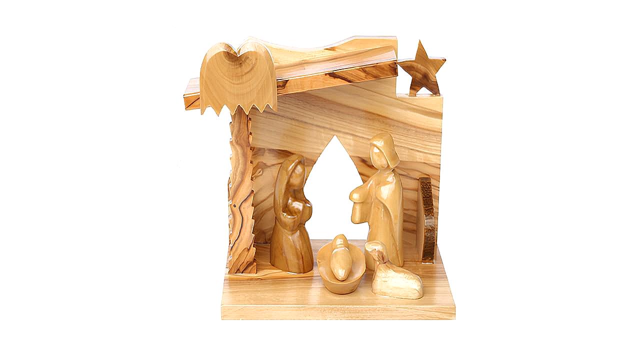 Olive Wood Nativity Scene – Faceless Holy Family – Shop Jerusalem