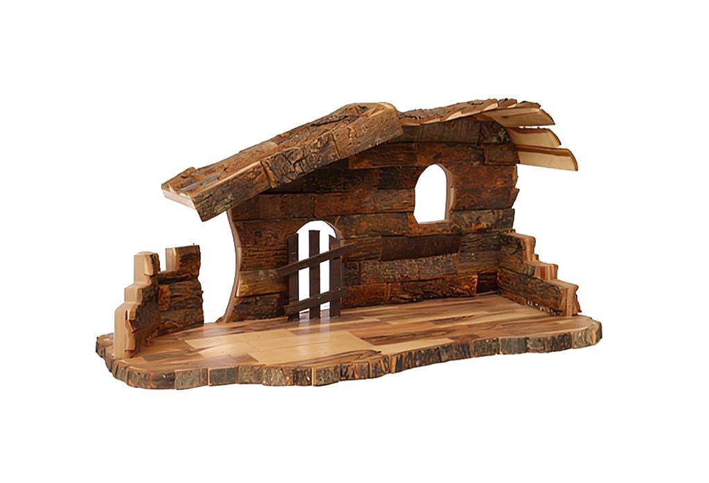 Olive Wood Nativity Stable – Handcrafted Bethlehem Design
