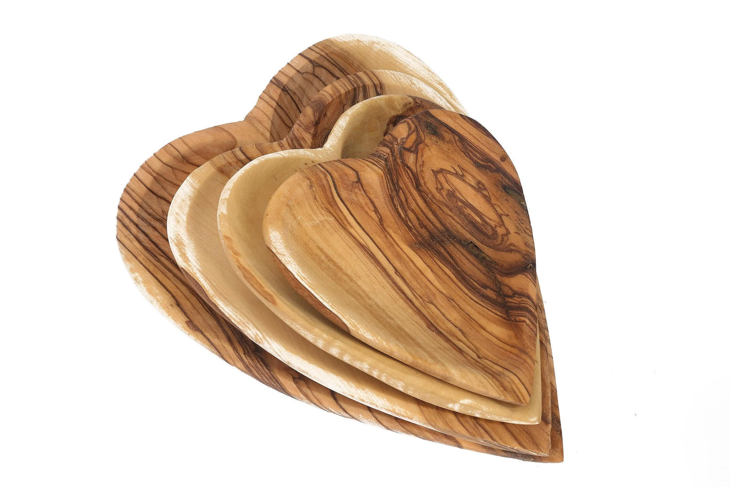 Olive Wood Heart-Shaped Plate Set – Handcrafted Nesting Bowls (Set of 4)