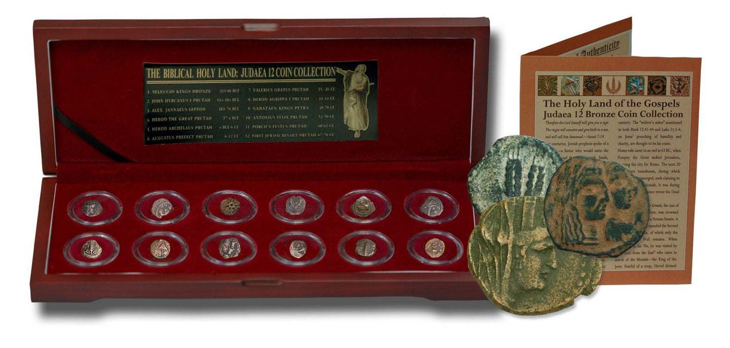 Biblical Holy Land: Box of 12 Ancient Judaea Coins from the time of Jesus (Twelve-Coin Boxed Set)