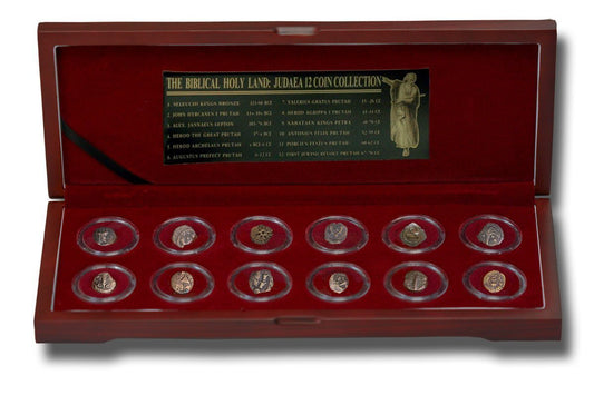 Biblical Holy Land: Box of 12 Ancient Judaea Coins from the time of Jesus (Twelve-Coin Boxed Set)