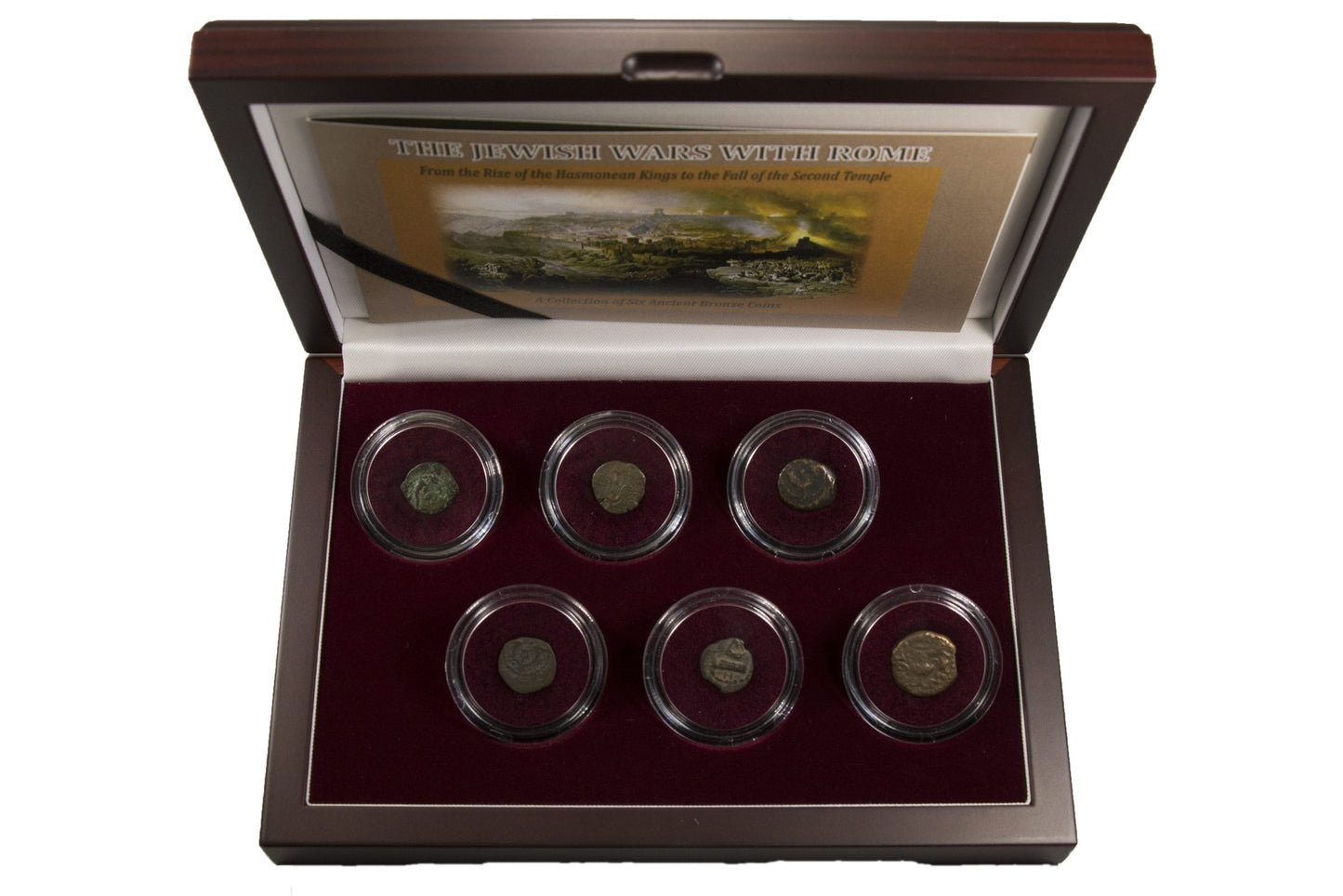 The Jewish Wars with Rome: A Box of 6 Ancient Bronze Roman and Judaean Coins (Six-Coin Box)