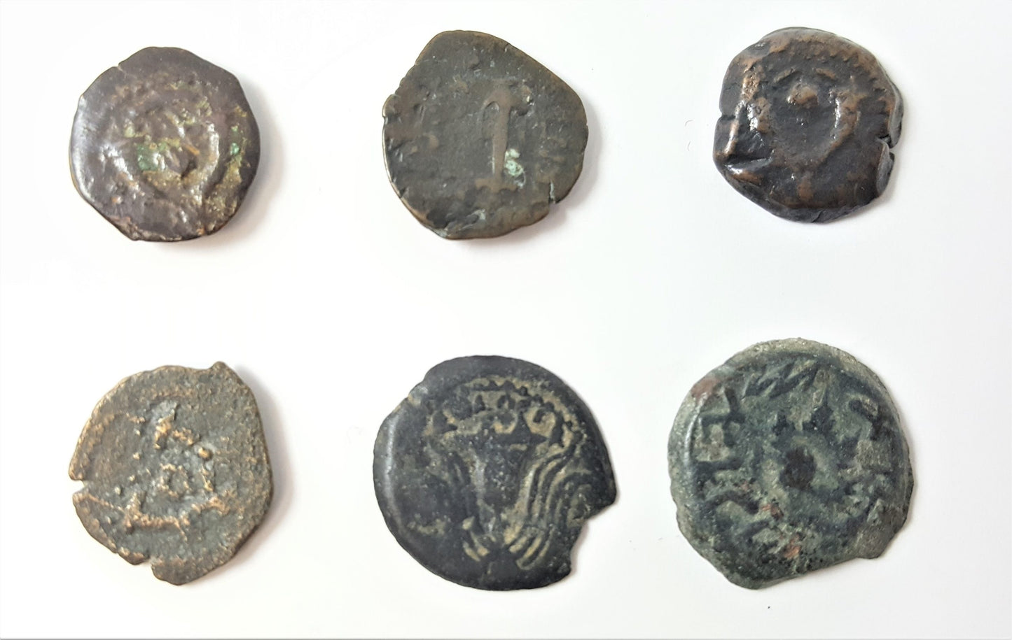 The Jewish Wars with Rome: A Box of 6 Ancient Bronze Roman and Judaean Coins (Six-Coin Box)