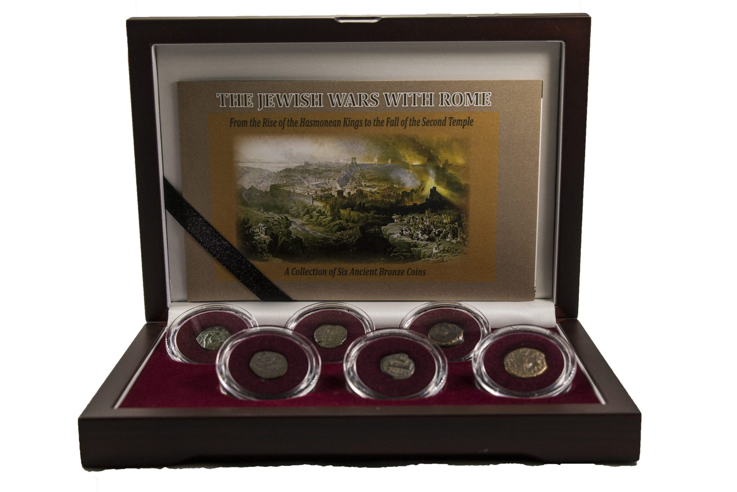 The Jewish Wars with Rome: A Box of 6 Ancient Bronze Roman and Judaean Coins (Six-Coin Box)