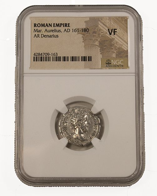 Roman Silver Denarius of Marcus Aurelius (AD 161-180) NGC(VF)