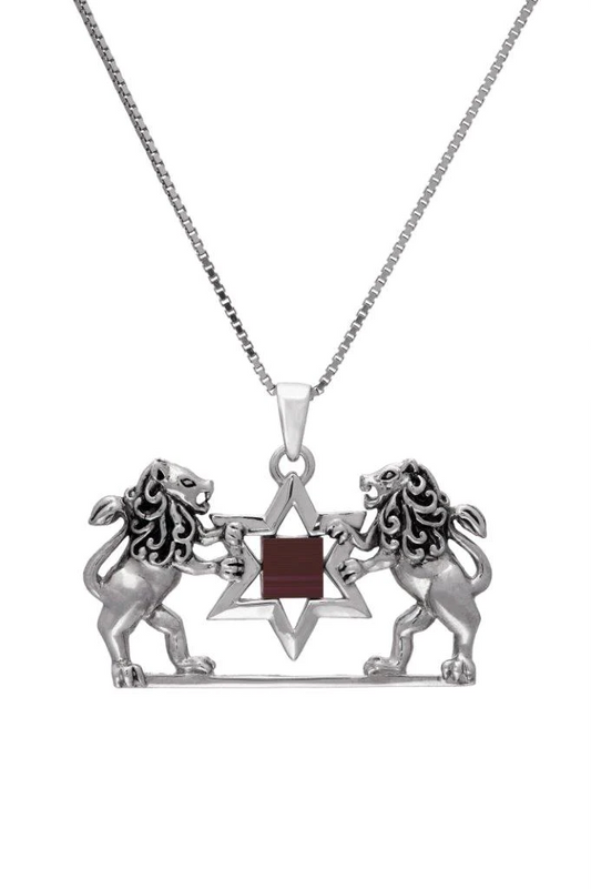 Lion of Judah and Magen David - Jerusalem Nano Bible Torah, Silver Pendant