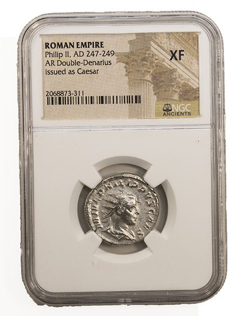 Roman Silver Antoninianus of Philip II (AD247-249) NGC(XF)