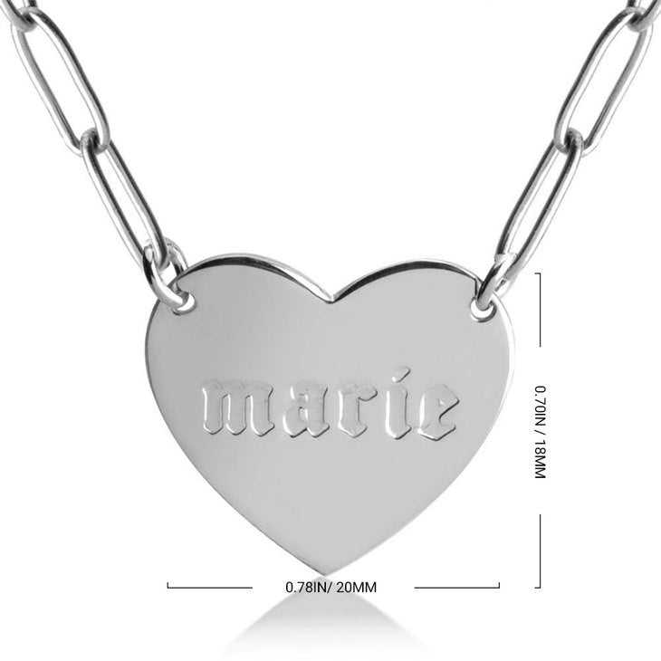 Paperclip Chain Necklace with Engraved Heart