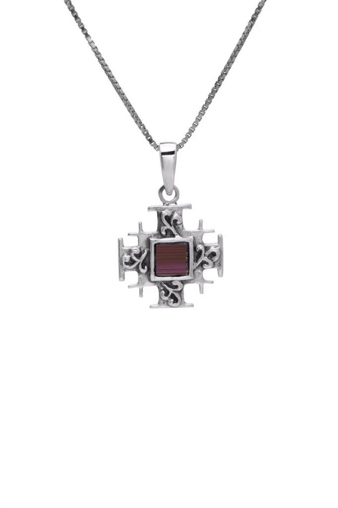 Jerusalem Cross with Nano Bible New Testament Pendant Necklace 925 Silver