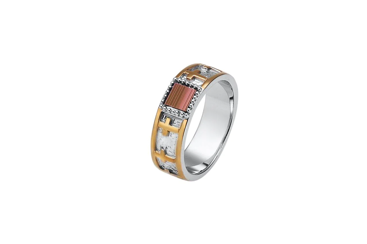 Silver and 9K Gold Ring Jerusalem Nano New Testament- Cross