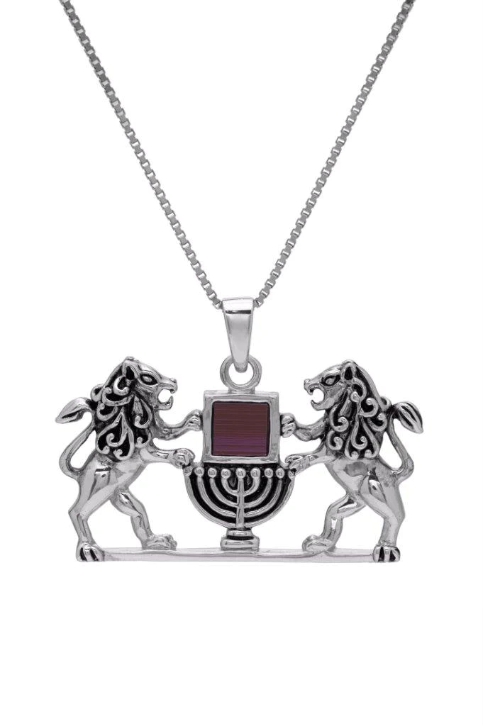 Lion of Judah Necklace with Lamp - Nano Sim Old Bible Torah, Silver Pendant