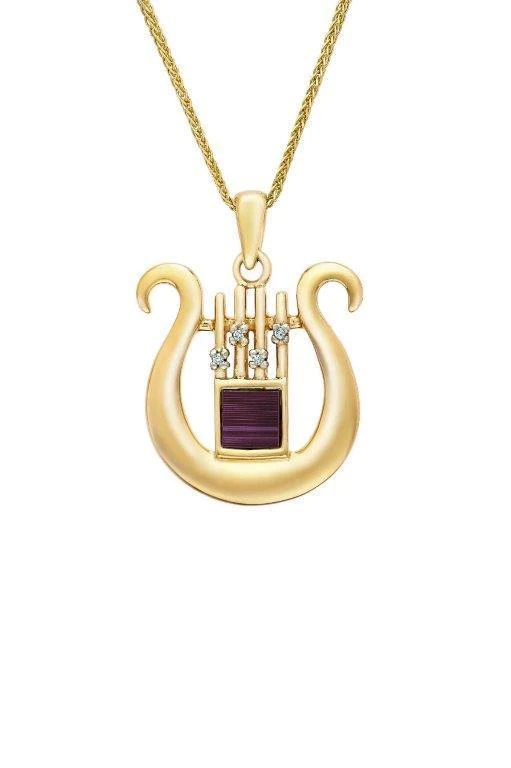 Jerusalem Nano Bible Torah 14K Gold & Diamonds Pendant - David's Harp