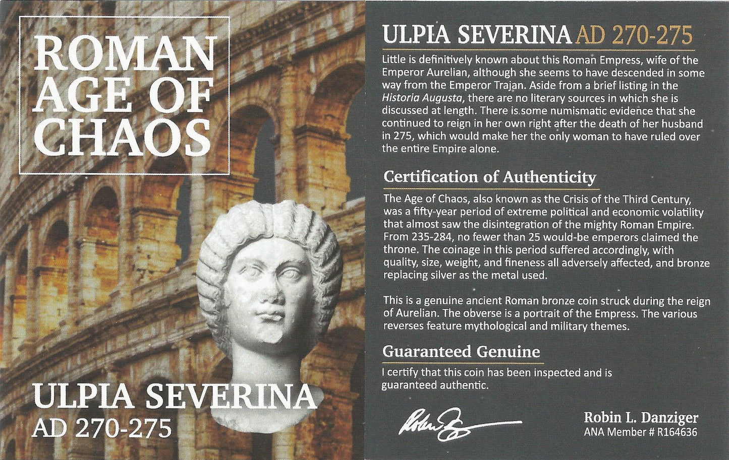 Roman AE Ulpia Severina (AD270-275) NGC(XF)