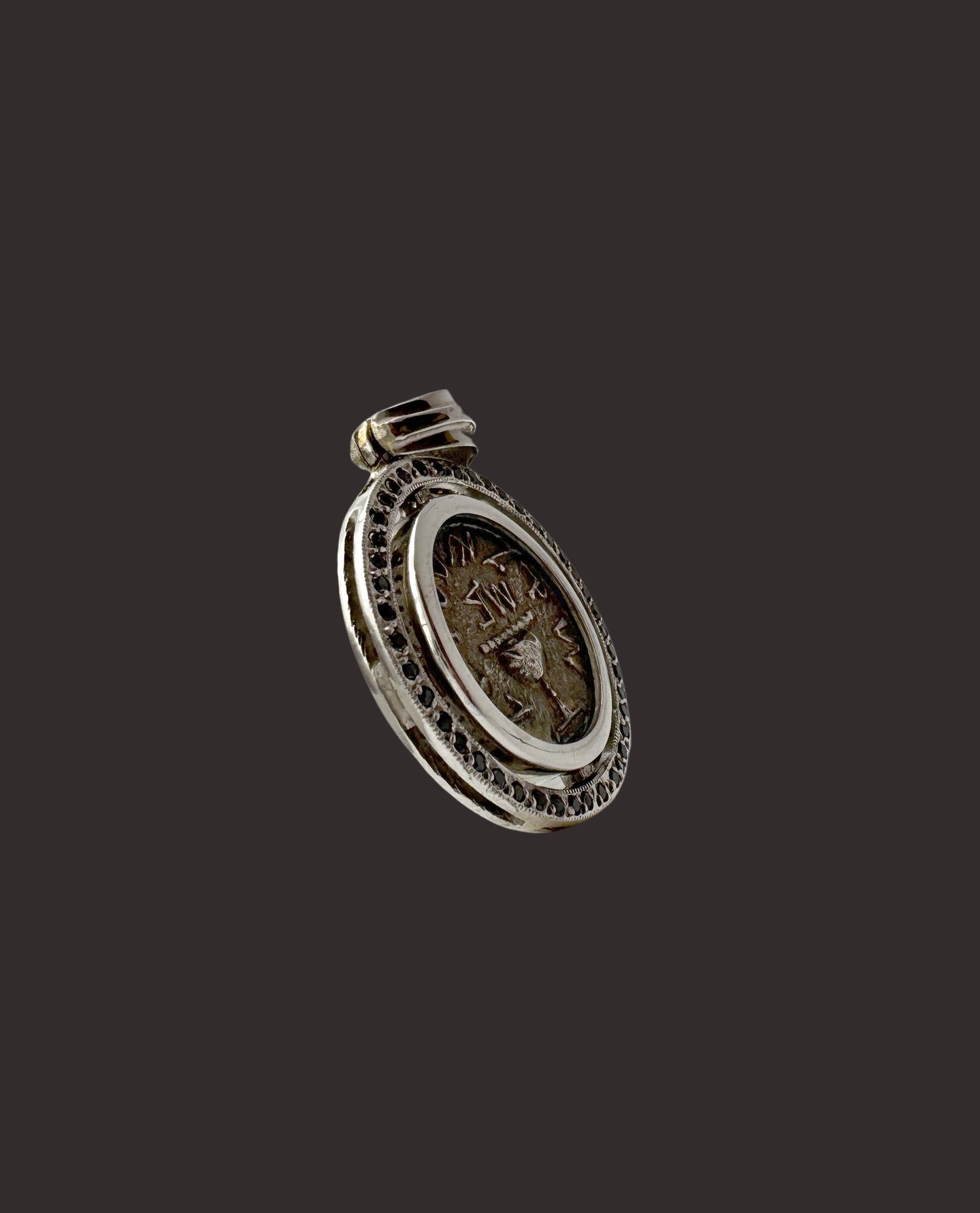 Judaea First Jewish War Coin Pendant – 14K Gold with Natural Black Diamonds