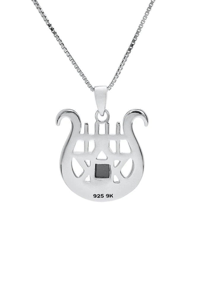 Jerusalem Nano Bible Torah Silver and 9K Gold Pendant - David's Harp and Star of David Studded with Zircons I Gift from Holy Land I Religious