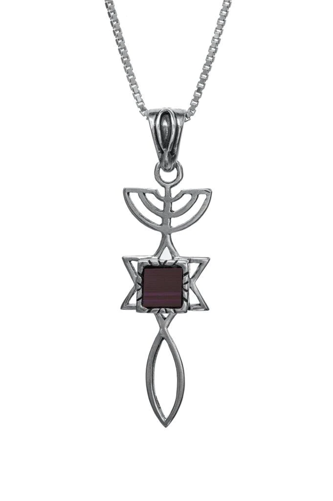 Jerusalem Nano New Testament Pendant with Messianic Symbol Necklace Silver 925